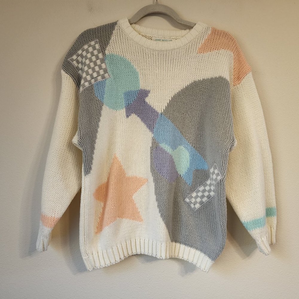 Jamie Scoot, Pullover Sweater Pastel Mid Centurey, Long Sleeve Grandma Core .